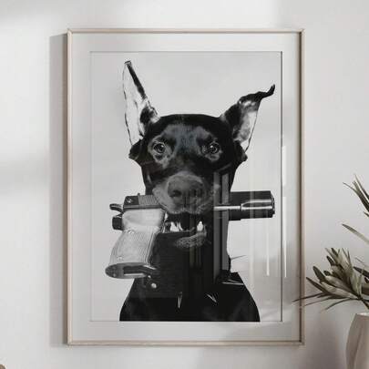 1pc Doberman With & White Canvas Poster, Cool Modern Style Frameless Wall Art, Suitable For Man Cave, Living Room And Edgy Space Decor