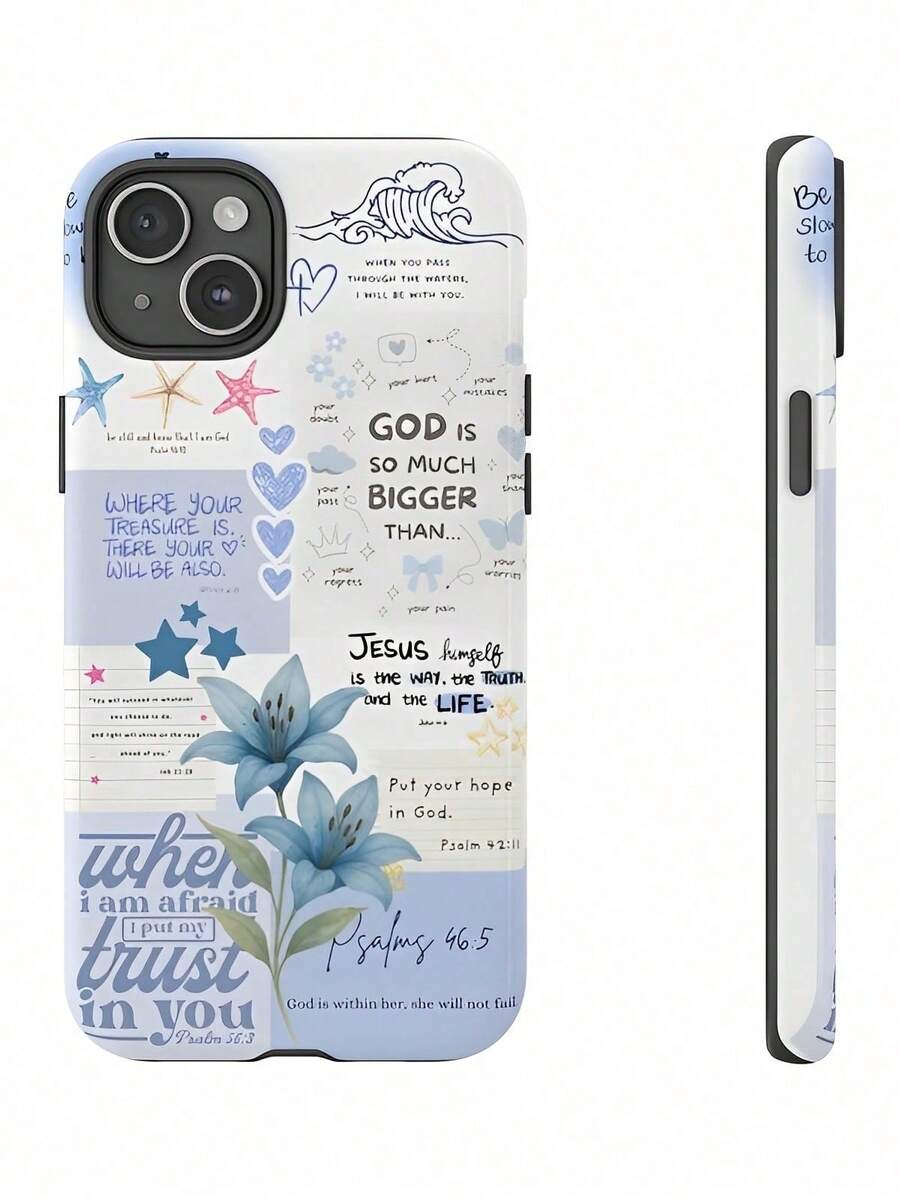 Christian Phone Cases, Inspirational Bible Verses | Bible Religious Quotes, Faith And Hope | Aesthetic Flowers 2-In-1 Film Phone Case With Protection - Compatible With IPhone 17/16/15/14/13/12/11/7/8/PLUS/PRO/PROMAX/AIR/X/XS/XR, Is A Thoughtful Birthday Gift For Your Girlfriend, Boyfriend And Friends. - 藍色 - 查看 1