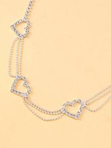 New European & American Style Valentine's Day Full-Rhinestone Heart Waist Chain, Stylish Sexy Beach Rhinestone Body Chain For Women | Body Chain - Silver - View 4