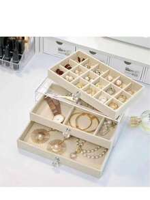 Large Capacity Anti-Oxidation Jewelry Box, High-End Exquisite Earrings, Necklaces, Bracelets Storage Box. Bow-Shaped Velvet Jewelry Holder, Bracelet Stand, Shell Ring Box - Multicolor - View 8