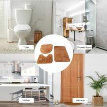 3 Set Bath Mats, Non-Slip Bath Rugs Toilet Seat Super Soft Plush Carpet With U-Shaped Contour Rug Toilet Lid Cover, Water Absorbent Bathroom Rugs, Machine Washable, Bath Rug For Bathroom Floor Bathtub Shower Toilet - 卡其色 - 查看 4