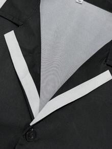 WAIT HIM 男士夏季休闲度假时尚日常通勤植物印花撞色包边短袖衬衫 - 黑色 - 查看 5