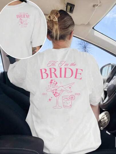 100% Cotton Women's Short-Sleeve T-Shirt Featuring A Y2K Retro-Style Double-Sided Print, With Designs Including 'bride Squad' And 'cocktail Glasses.' Machine-Washable, Breathable, And Comfortable, Perfect For Versatile And Minimalist Outfits. Suitable For Everyday Outings, Bar Or Coffee Dates, Wedding Parties, And Ideal For Spring, Summer, And Autumn Wear.