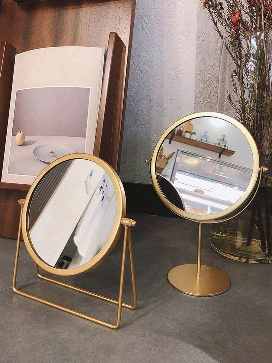 Desktop Rotating Makeup Mirror, Simple Desktop Mirror, Makeup Mirror Photo Prop. Suitable For Women, Portable High-Definition Makeup Mirror, Suitable For Students, Valentine's Day, Weddings, Birthdays And Other Occasions. - 金色 - 查看 1