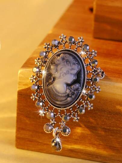 1 pieza Broche de cabeza vintage con strass para mujer, accesorio de moda para uso diario