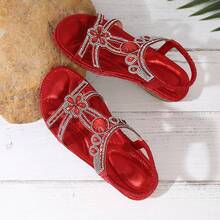 Bohemian Style Versatile Lightweight All-Season Hollowed-Out Rhinestone Plus Size Sandals For Women - Red - View 7
