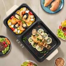 Hot Pot and BBQ - Parrilla eléctrica de mesa Hotpot olla eléctrica Hot Pot Barbacoa coreana barbacoa interior Smokeless 220 V con tapa pequeña-B031 - Grande - Ver 7