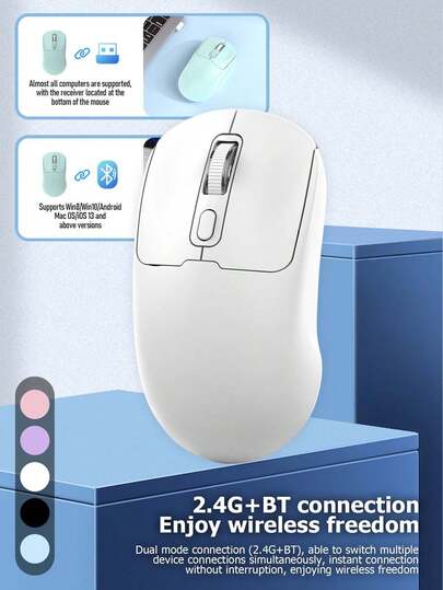 فأرة لاسلكية الوضع 2.4 جيجا هرتز + بلوتوث، بطارية أحادية الوضع/قابلة للشحن الوضع، فأرة بصرية بلوتوث مع جهاز استقبال USB، متوافقة مع الكمبيوتر المحمول والمكتبي، هادئة، محمولة للمكتبة والألعاب والمكتب والسكن الجامعي