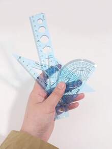 4-Piece Set Of Drawing Flexible Rulers, Creative Design For Drawing Circles, Polygons, And Various Shapes, Simple Transparent Bendable Rulers, Essential Stationery For Back-To-School - Multicolor - View 9