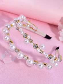 1pc Shiny Rhinestone Baroque Style Pearl Crown Hair Accessory, Elegant & Fashionable For Bride, Wedding, Holiday, Sweet Princess Costume, Casual, Work, Valentine's Day, Carnival - White - View 17