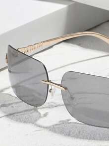 一副男女通用无框反光银色镜片百搭复古休闲街头风沙滩时尚眼镜，配饰及礼品 - 銀色 - 查看 3