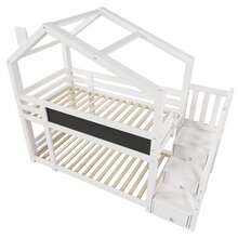 (=891234AAW) Children's Cabin Bed 90 X 200 Cm, Bunk Bed With Fireplace, Storage And Fall Protection, White, Slatted Base Included (Mattress Not Included) - White - View 9