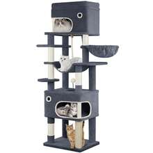178cm Cat Tree For Indoor Cats, Multi-Layer Scratching Post With Large Platform, 2 Caves, 7 Sisal Posts, Pompoms, Cat Basket, Hammock, Suitable For Cats, Dark Gray - Màu xám đen - Xem 9