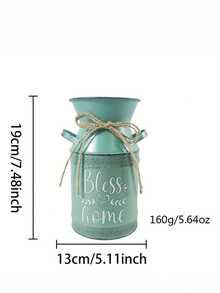 Green Double-Ear Handle Flower Vase, American Country Ins-Style Table Decoration Item, Hemp Rope Tied, Artistic Flower Arrangement, Country Style Living Room Dining Table, Dried Flower Vase, Fresh Flower Bucket, Iron Art Flower Bucket Decoration - 1PC - View 3