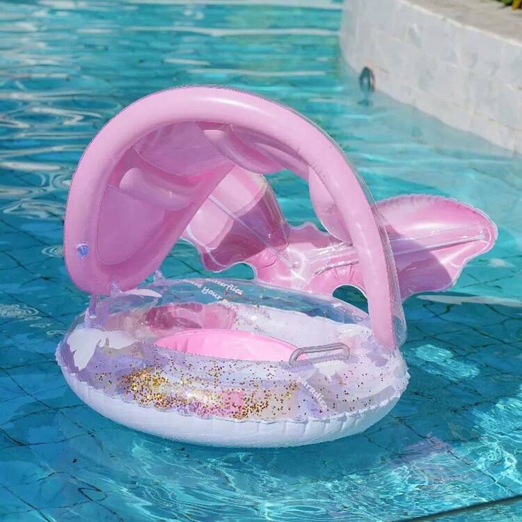 Baby Swimming Ring, Children Swimming Ring, Inflatable Baby Swimming Ring With Adjustable Sun Shade, Inflatable Baby Swimming Float With Handle And Seat, Suitable For Children Beach Toys For Summer Use - Multicolor - View 1