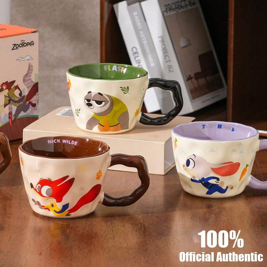 Disney 官方《疯狂动物城》尼克和朱迪陶瓷马克杯，女孩款，情侣咖啡杯，生日礼物 - 彩色 - 查看 1