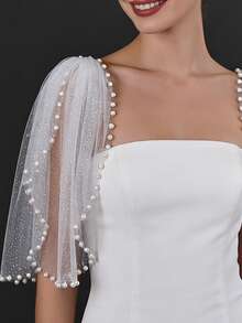 2pcs Sparkling Glitter Shawl, Women's Party Dress Arm Cover, Bridal Wedding Shawl, With Safety Pin & Beaded Short Sleeve - Shawl - View 6