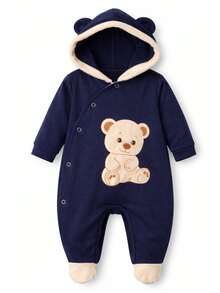 Maribaby Linens Luxury Baby Boy 2-Piece Going-Home Outfit, Bear Design, Navy Blue, Embroidered Plush Bear - 藏蓝色 - 查看 4