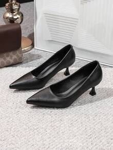2.5" Pointed Toe Pumps, Soft Bottom, Comfortable Wear, Versatile, Black, New 2026 Collection - Black - View 2
