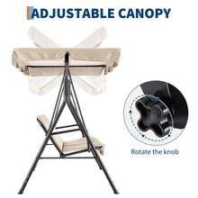 Color Caqui Columpio de Jardín de 3 Plazas con Dosel Ajustable, para Jardín y Patio - Tres asientos - Ver 3