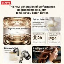 Lenovo EA269 Äkta trådlösa Bluetooth-hörlurar: Dubbel brusreduceringsteknik, utmärkt ljudkvalitet, kraftfulla stereoljudeffekter, låg latens i e-sportklass, bekväm passform, lämplig för flera scenarier. - Multifärgad - Visa 8