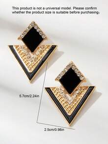 Rhinestone Decor Geometric Drop Earrings - Black - View 4