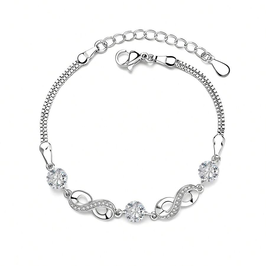 925纯银锆石几何无限符号女士手链，优雅镂空设计，精致高端，适合日常佩戴、派对、生日、情人节等场合，也是送给朋友和爱人的礼物。 - 銀色 - 查看 1