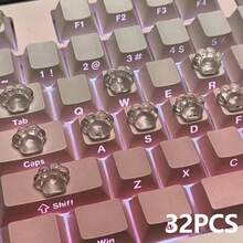 32片/16片装水晶透明键盘贴纸,专为女性设计,键盘贴纸,打字贴纸,3D美甲配件,特殊透明装饰,不伤指甲,透明DIY键帽,自粘式,女士办公键帽,耐损伤,长指甲打字工具,美甲打字贴纸,透明硅胶键帽,3D贴纸 - 透明白 - 查看 20