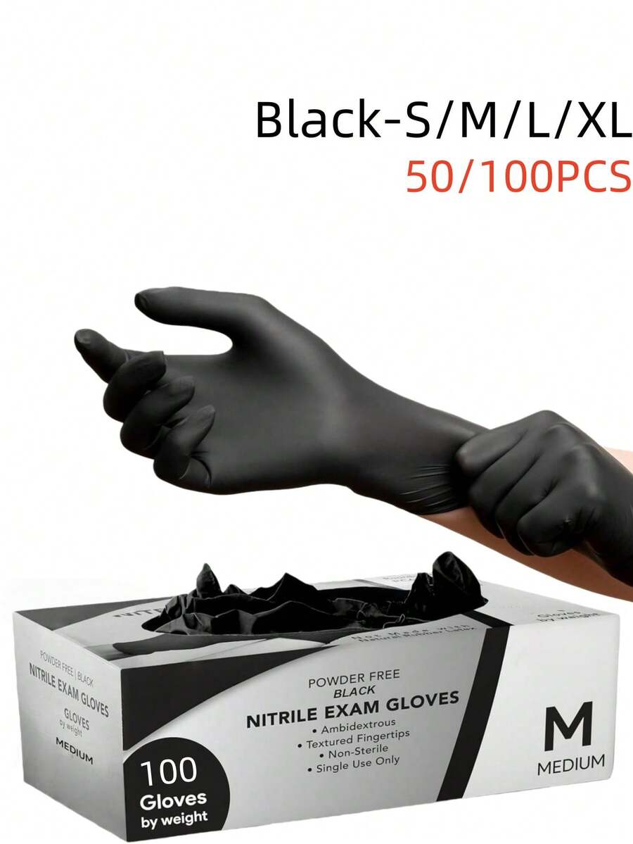 无粉一次性黑色丁腈手套，耐用家用清洁手套，适用于厨房、浴室、清洁、纹身、美容、染发、宠物、沙龙、清洁用品和家用工具（无包装盒）