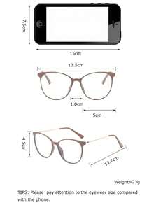 1副TR90圆形女士眼镜，可爱优雅抗衰老，日常通勤时尚金属超轻无度数眼镜，无度数可定制近视度数 - 彩色 - 查看 8