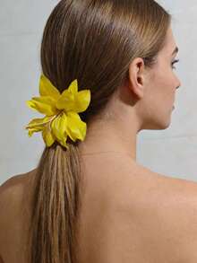 1pc 13cm Large Polyester Flower Print Bohemian Style Fabric Flower Hair Clip, Suitable For Beach, Travel, Date, Daily Wear - Royal Blue - View 14