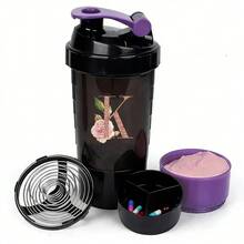 三层摇摇杯蛋白粉搅拌杯大容量水瓶搅拌杯水杯玫瑰金字母印花便携式摇摇杯健身运动搅拌杯 - 紫色 - 查看 28