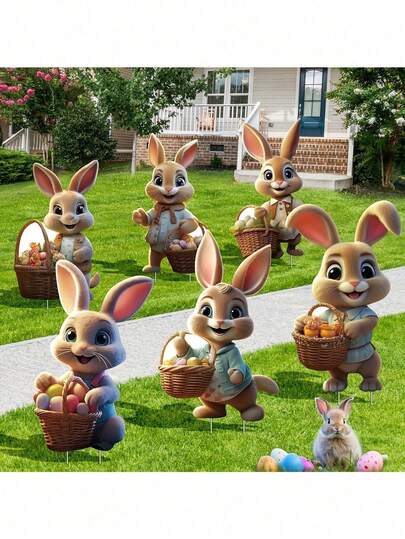 1pc Easter Bunny Yard Sign, Holiday Garden Decor, Cute Rabbit Stake, Photo Backdrop Prop, Suitable For Easter And Home Decoration