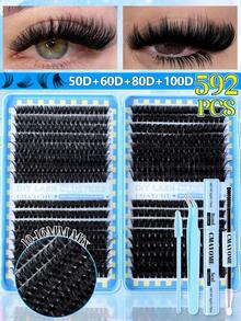 640/592/576pcs Reusable D-Curl Eyelash Clusters, 10-16mm Mixed Length, 10D-100D Density Fluffy False Eyelash Book, Natural Lightweight Eyelash Extension Set, Suitable For Daily Makeup, Cosplay, Holidays, Parties And Travel - Blue - View 2