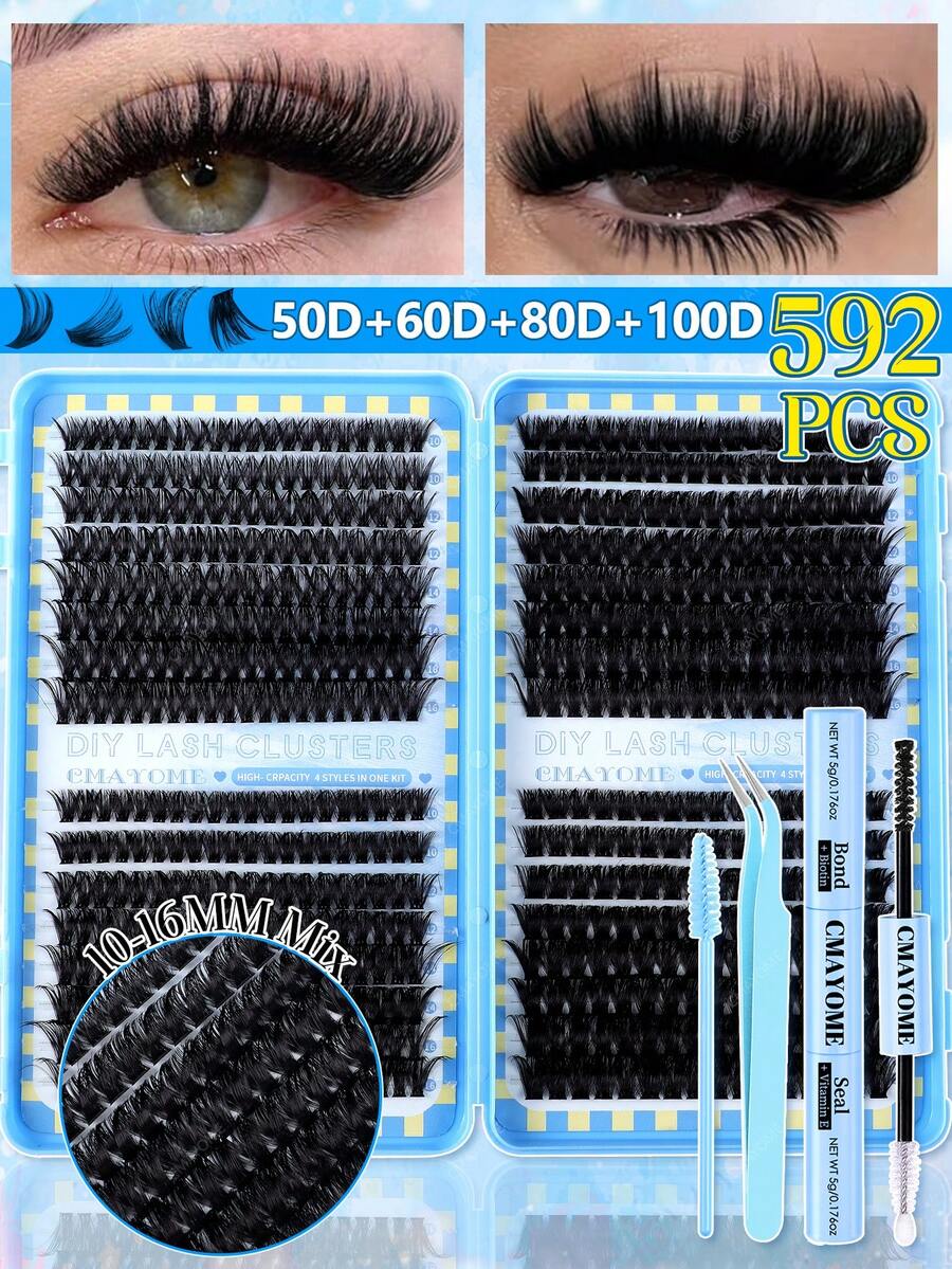 640/592/576pcs Reusable D-Curl Eyelash Clusters, 10-16mm Mixed Length, 10D-100D Density Fluffy False Eyelash Book, Natural Lightweight Eyelash Extension Set, Suitable For Daily Makeup, Cosplay, Holidays, Parties And Travel