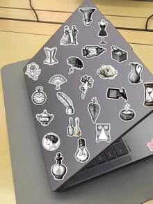 50pcs Black & White Retro Sticker Set, PVC Material, Each 3-7cm, Creative Aesthetic Design, Unique Patterns - 60PCS - View 6