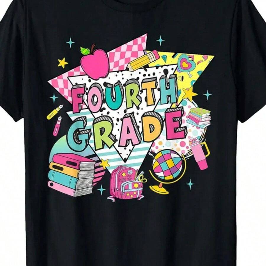 Fourth Grade Teachers Students Retro 90s Back To School T-Shirt - màu đen - Xem 1