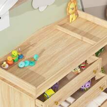 5-Drawer Baby Changing Table Dresser​ – With Adjustable Shelves, Metal Handles & Curved Wrapping Design - Oak - View 4