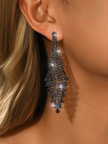 1对女士水晶吊坠耳环，闪亮水晶长流苏耳环，摇摆耳环套装，适合婚礼、舞会、新年派对 - MS435 - 查看 9