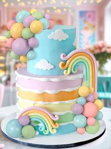 32pcs Colorful Ball Cake Toppers, Suitable For Decorating Birthday Party And Wedding Cupcakes And Cakes, Includes Pink, Yellow, Blue, Purple And Green Pearl-Like Spheres - Multicolor - View 4