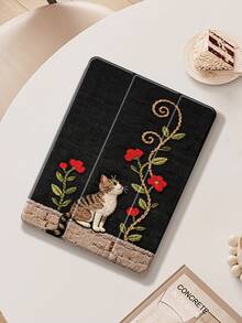 Cat And Flower Pattern Tablet Case, Compatible With IPad 9.7/10.2/10.5/10.9/12.9/Pro 11, 10th Generation, Compatible With Samsung Galaxy Tab S6 Lite 10.4-Inch, Compatible With Kindle Paperwhite 12th Gen 2024, Kindle (11th Generation) 2022 Release, Soft Fall Protection, Smart Stand/Auto Wake/Sleep, Holiday Gift. - Multicolor - View 3