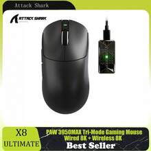 ATTACK SHARK X8 终极无线游戏鼠标，PAW3950MAX 42K DPI 传感器，Nordic 54L15 MCU，无线/有线双模式，8K 轮询率，光学微动开关，59g 轻量级 2.4GHz/蓝牙/有线鼠标 - 彩色 - 查看 2