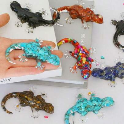 1件手工水晶树脂蜥蜴摆件，内含水晶 - 独特的壁虎造型摆件，适合家居和办公室摆放，是爬行动物爱好者的理想礼物