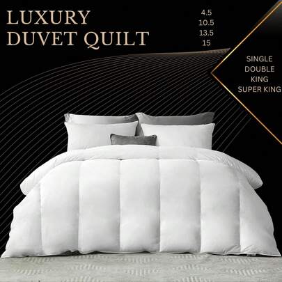 BEST HOTEL QUALITY DUVET QUILT POLYPROPYLENE OUTER COVER PLYSTER FILLED SINGLE DOUBLE KING SUPER-KING ALL SIZE 4.5 10.5 13.5 15 TOG WHITE DUVET WINTER WARM EXTRA WARM Striped Breathable King Size Washable White