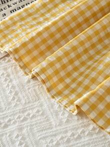 Baby GirlSweet & Cute Plaid Print Woven Fabric Lace Collar Sleeveless Dress, Suitable For Summer Wear - Yellow - View 7