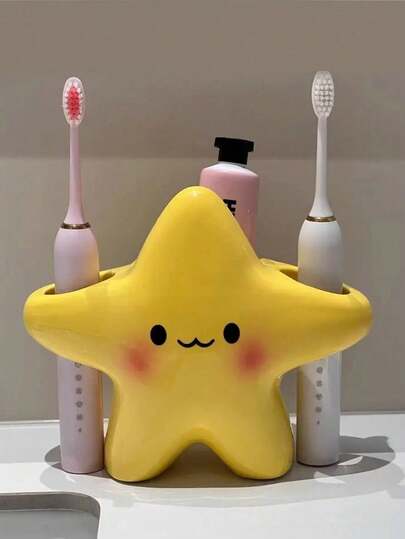 1pc Cartoon Star Toothbrush Holder, Kids Bathroom Toothbrush Stand, Electric Toothbrush Holder For Home, Bathroom Storage Organizer For Toilet & Washroom
