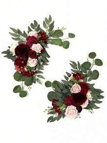 2 piezas Conjunto de ramos de flores artificiales, adecuado para arco de boda, cartel de bienvenida y decoración del área de recepción. Ideal para la decoración del arco y el telón de fondo de la ceremonia de boda, cartel de bienvenida. Burdeos - Burdeos - Ver 8