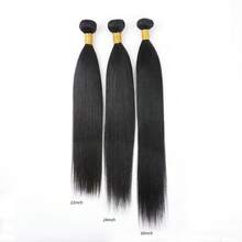 Set de 1 pieza/3 piezas de extensiones de cabello humano virgen brasileño liso, color natural, 8-30 pulgadas - Negro - Ver 36