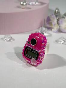 Contador de anillo electrónico de flor única con diamante de imitación personalizado, contador de dedos portátil, contador de botón manual, contador de mano mini, compacto y duradero, adecuado para contar oraciones de Ramadán, deportes, eventos empresariales, juegos de entretenimiento, pesca, regalos festivos, etc. - Multicolor - Ver 19