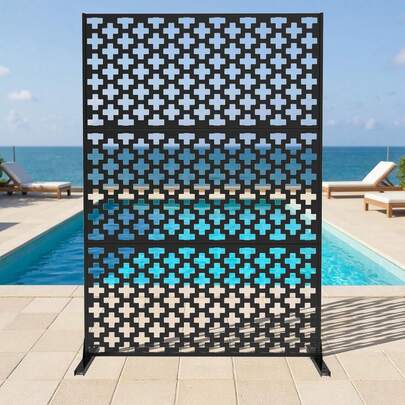 Pantalla de privacidad exterior de metal, valla de privacidad de acero galvanizado decorativa con soporte de 72 in h*47 in w, panel divisor de habitación para patio, deck, balcón, jardín, interior y exterior